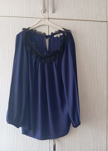 Uzun Kollu V Yaka Lacivert Bluz - Görsel 16