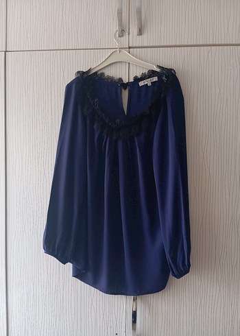 Uzun Kollu V Yaka Lacivert Bluz - Görsel 7