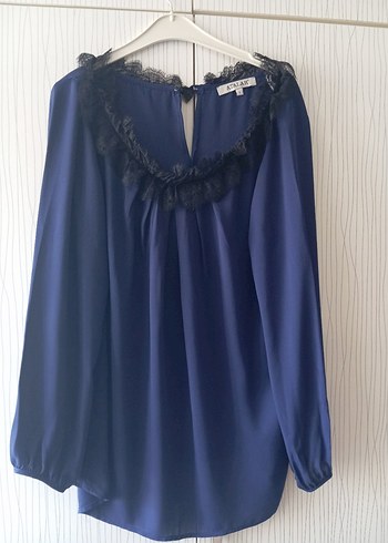 Uzun Kollu V Yaka Lacivert Bluz - Görsel 19