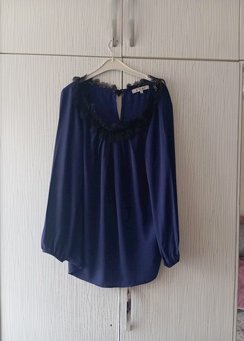 Uzun Kollu V Yaka Lacivert Bluz - Görsel 8