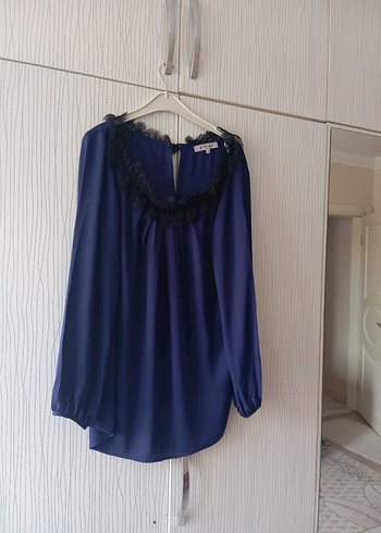 Uzun Kollu V Yaka Lacivert Bluz - Görsel 11