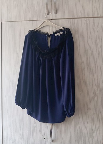 Uzun Kollu V Yaka Lacivert Bluz - Görsel 12