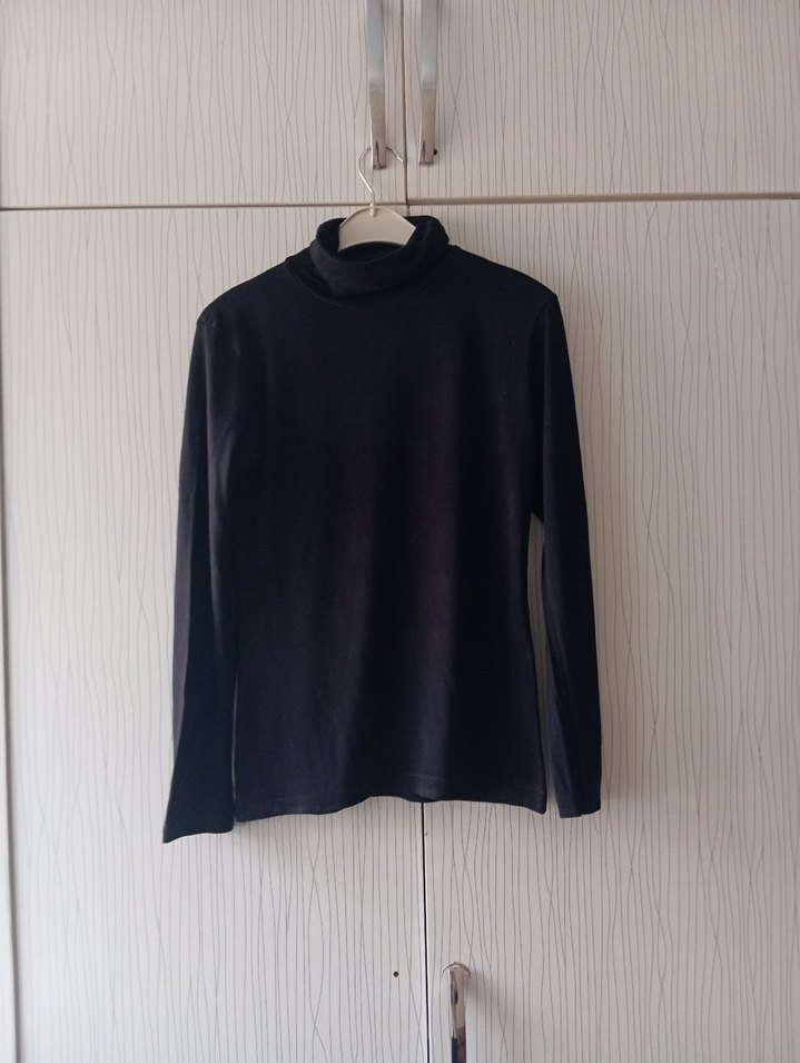 Siyah Kadın Boğazlı İnce Triko - Görsel 5