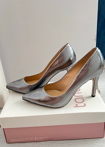 39 numara Kemal tanca Gri Yılan Desenli Stiletto Kadın Ayakkabı - Görsel 2