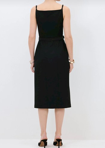 Kadın Siyah Kemerli Midi Kalem Elbise - Görsel 3