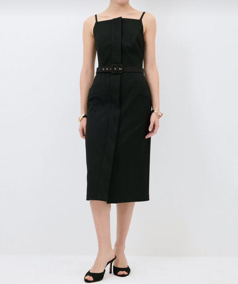 Kadın Siyah Kemerli Midi Kalem Elbise - Görsel 2