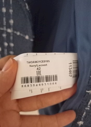 Düğmeli Mavi Ekose Kadın Blazer Ceket - Görsel 5