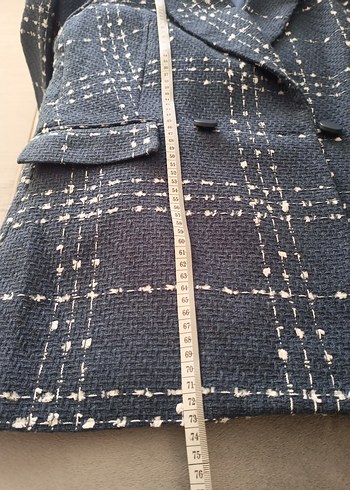 Düğmeli Mavi Ekose Kadın Blazer Ceket - Görsel 6