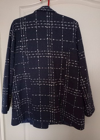 Düğmeli Mavi Ekose Kadın Blazer Ceket - Görsel 2