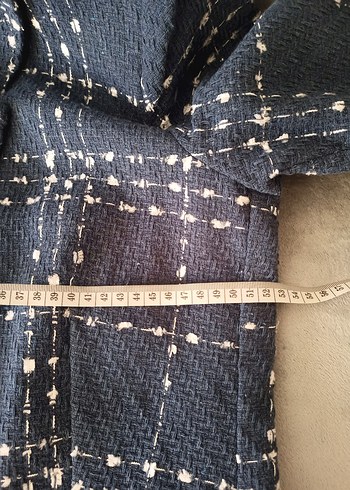 Düğmeli Mavi Ekose Kadın Blazer Ceket - Görsel 7