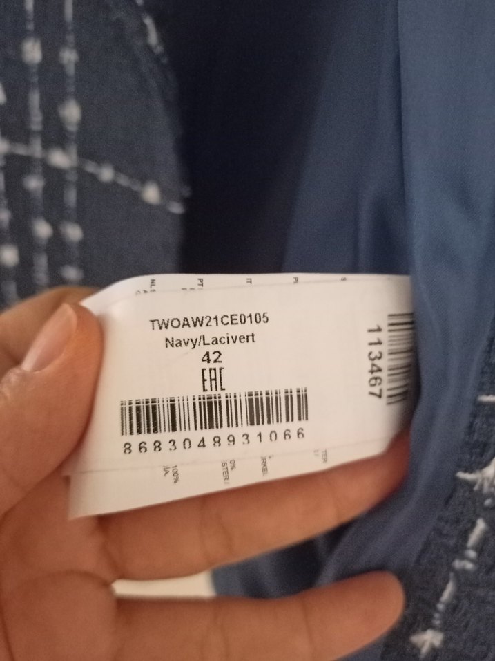 Düğmeli Mavi Ekose Kadın Blazer Ceket - Görsel 5