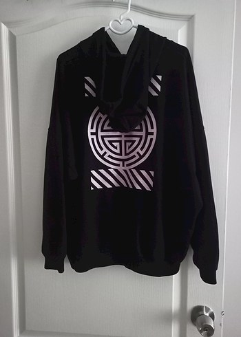 Siyah Kapüşonlu Oversize Sweatshirt - Görsel 5