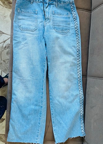 Diğer Nakışlı Zincir Detaylı Mavi Midi Kot pantolon