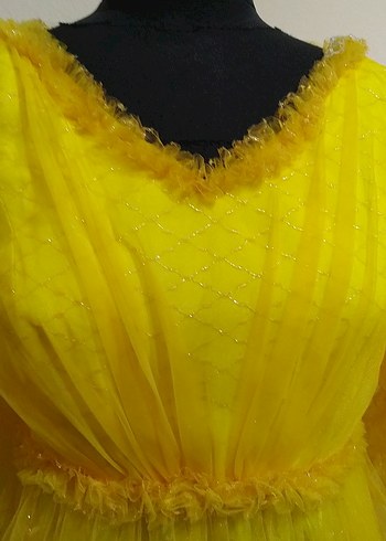 Sarı Vintage Uzun Kollu Elbise - Görsel 8