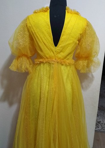 36 Beden sarı Renk Sarı Vintage Uzun Kollu Elbise