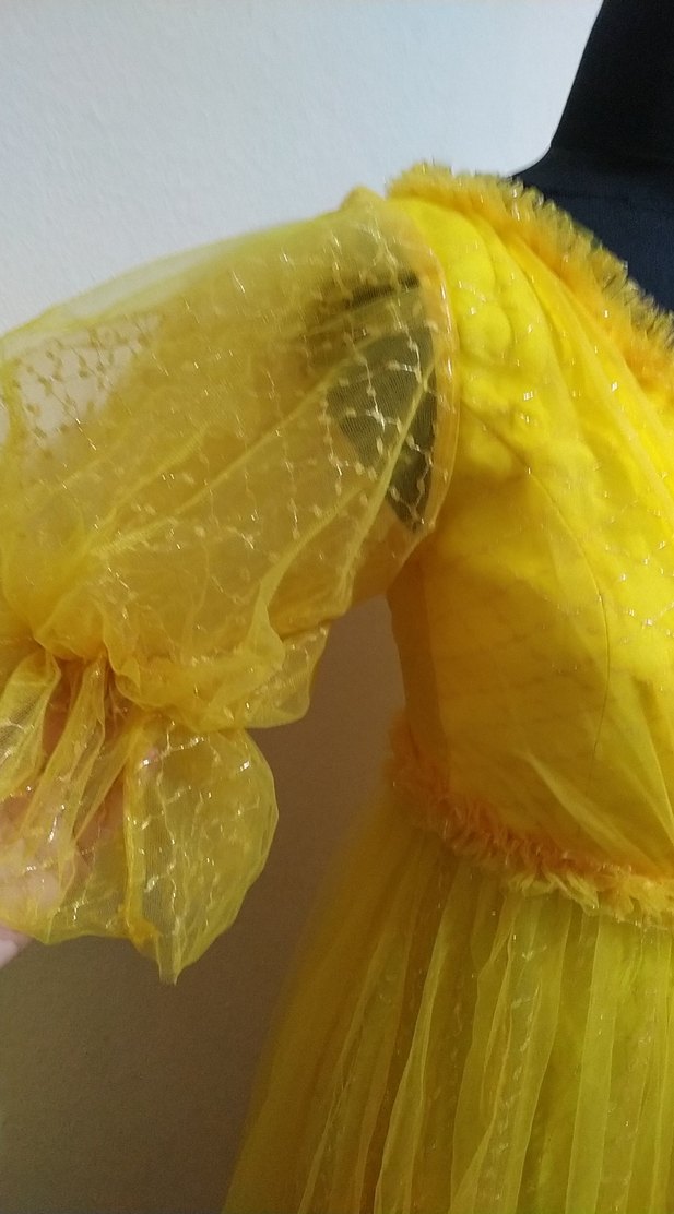 Sarı Vintage Uzun Kollu Elbise - Görsel 5