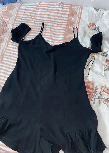 Kadın Siyah Mini Tulum Fırfırlı - Görsel 2