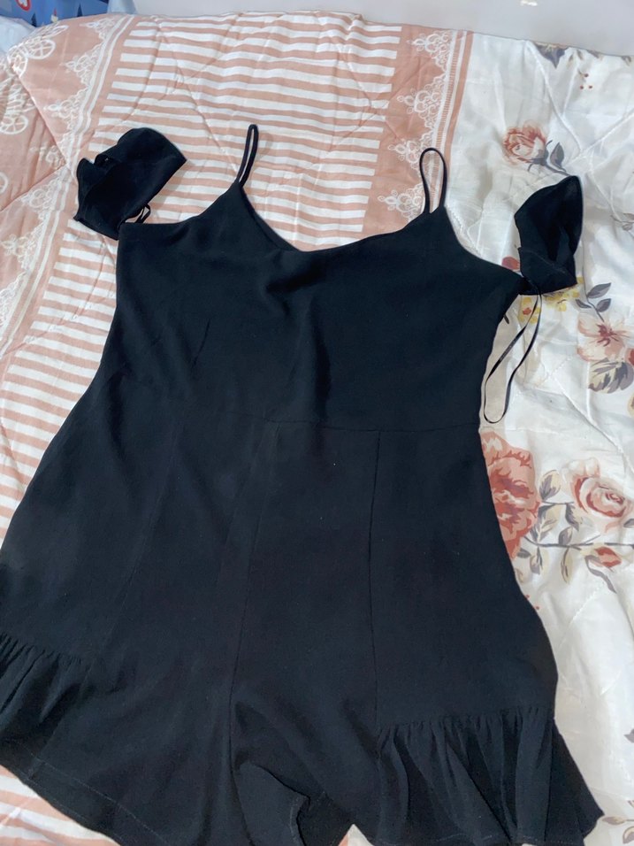 Kadın Siyah Mini Tulum Fırfırlı - Görsel 2