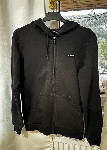 Siyah Fermuarlı Kapüşonlu Sweatshirt - Görsel 2