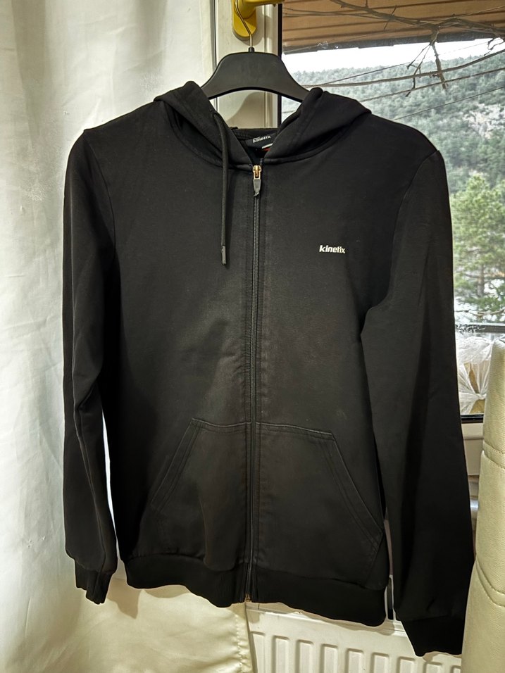 Siyah Fermuarlı Kapüşonlu Sweatshirt - Görsel 2