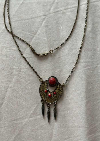 Beden kırmızı Renk Kırmızı Parlak Taşlı Vintage Kolye