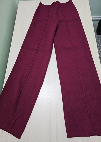 Bordo Rahat Kesim Kadın Triko Pantolon - Görsel 2