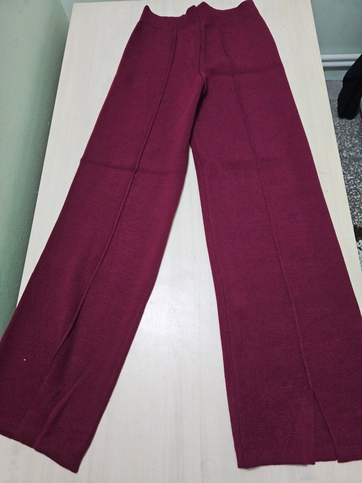 Bordo Rahat Kesim Kadın Triko Pantolon - Görsel 2