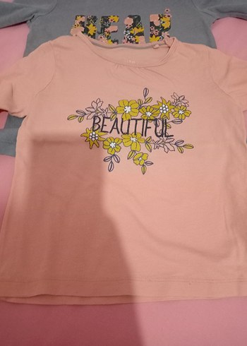 Kız Çocuk Gri Çiçek Baskılı Uzun Kollu Tişört - Görsel 3