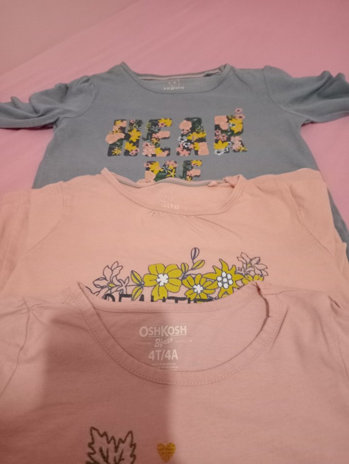 Kız Çocuk Gri Çiçek Baskılı Uzun Kollu Tişört - Görsel 5