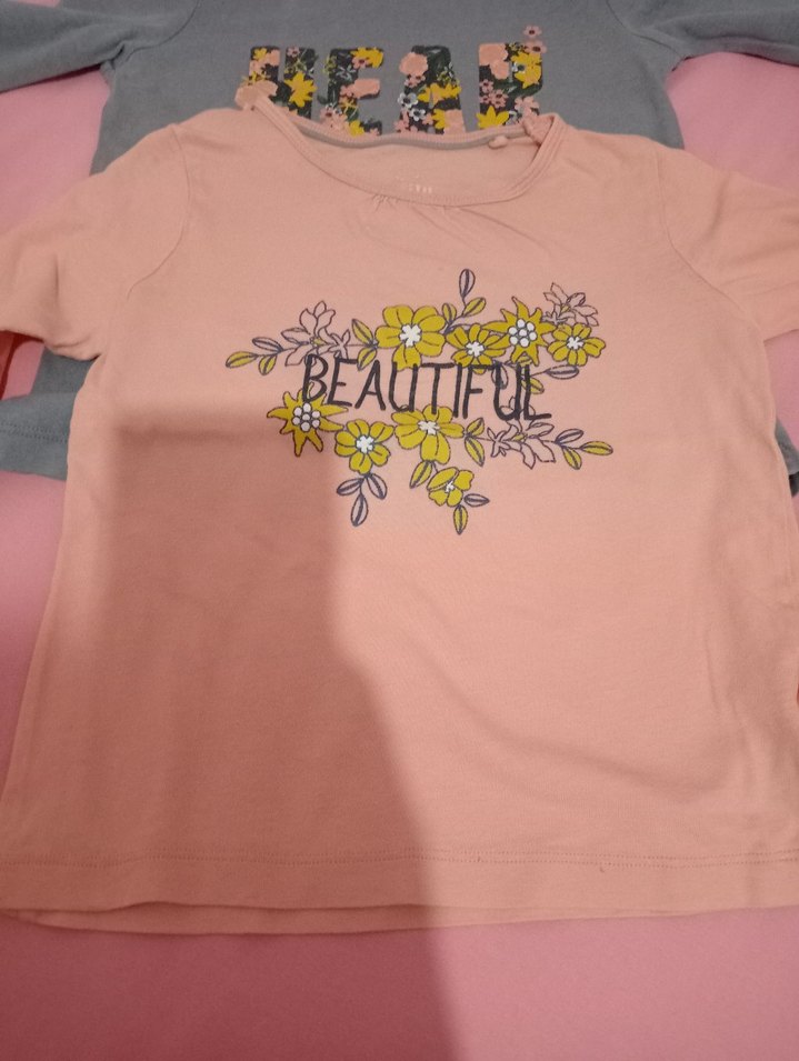 Kız Çocuk Gri Çiçek Baskılı Uzun Kollu Tişört - Görsel 3