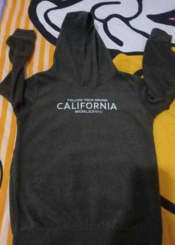 haki polar Kapüşonlu Baskılı Sweatshirt - Görsel 3