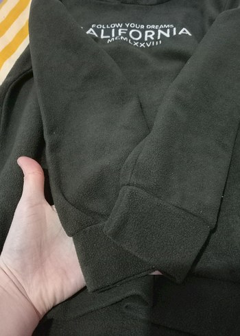 haki polar Kapüşonlu Baskılı Sweatshirt - Görsel 9