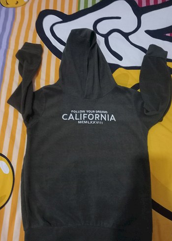 haki polar Kapüşonlu Baskılı Sweatshirt - Görsel 4