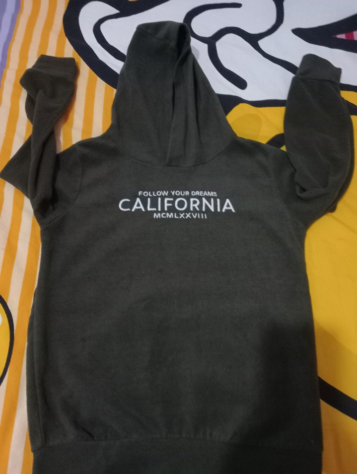 haki polar Kapüşonlu Baskılı Sweatshirt - Görsel 3