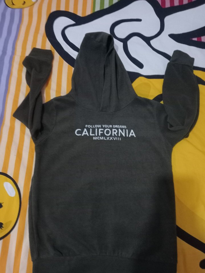 haki polar Kapüşonlu Baskılı Sweatshirt - Görsel 4