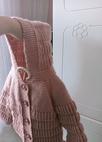 Kız Çocuk Pembe Örgü Hırka - Görsel 4