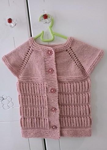 Kız Çocuk Pembe Triko Düğmeli yelek - Görsel 2