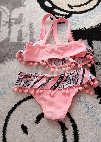 24-36 Ay Beden Püsküllü Pembe Kız Bikini Takımı