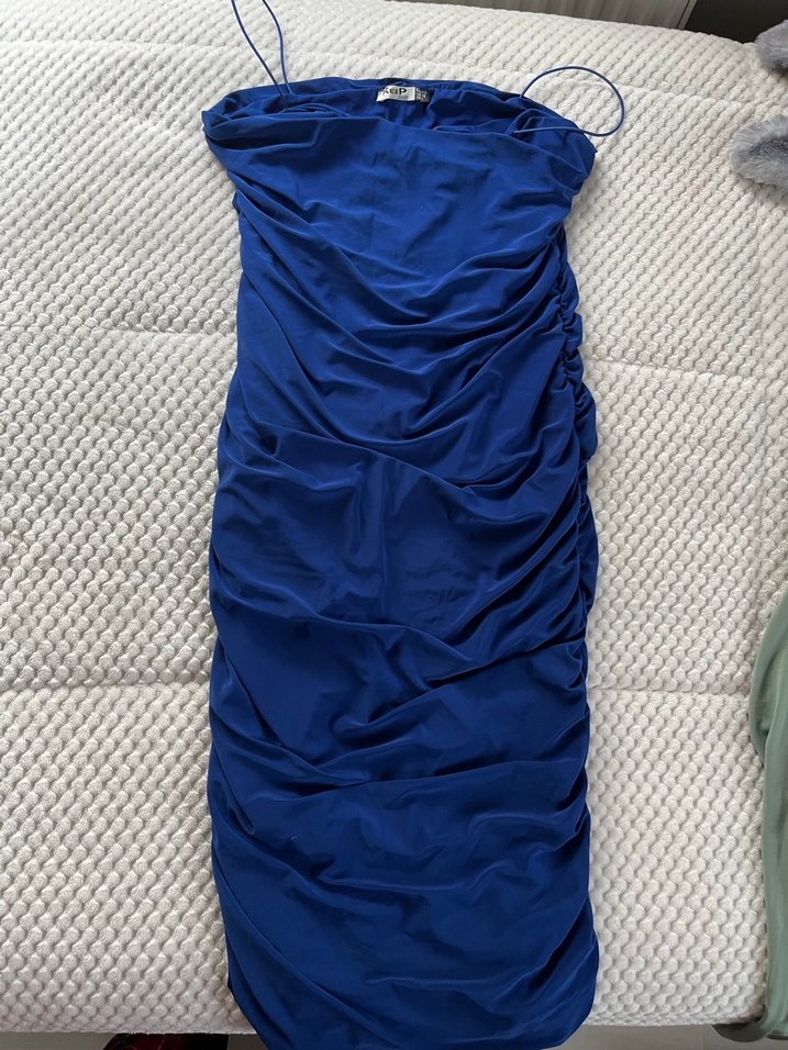 Lacivert Drapeli Midi Abiye Elbise - Görsel 2