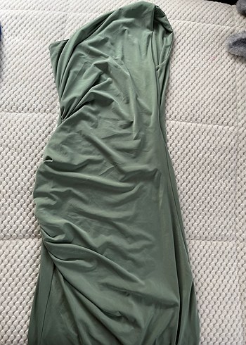 Drapeli Tek Omuzlu Uzun yeşil Elbise - Görsel 2