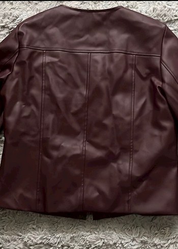 Bordo Kadın Deri Fermuarlı Ceket - Görsel 2