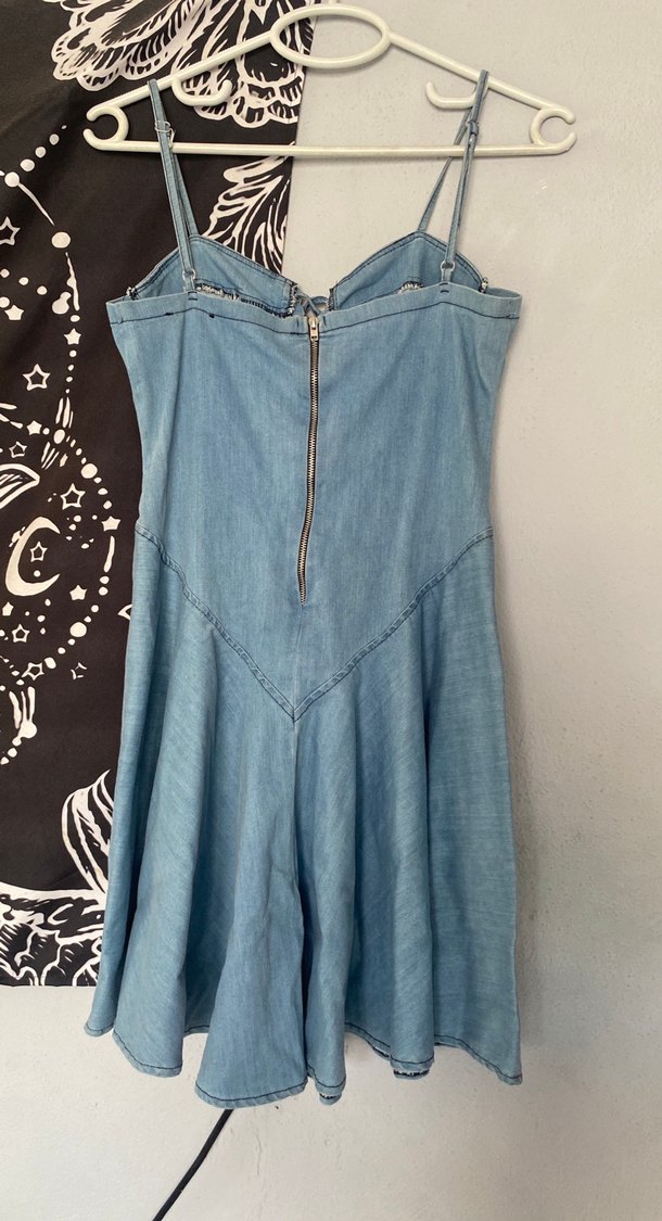 Mavi Kot Midi Bohem Elbise - Görsel 2