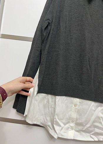 Gri Yakalı Uzun Kollu Kadın Triko - Görsel 3