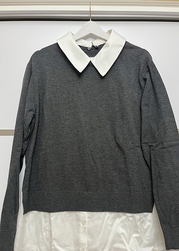 Gri Yakalı Uzun Kollu Kadın Triko - Görsel 2