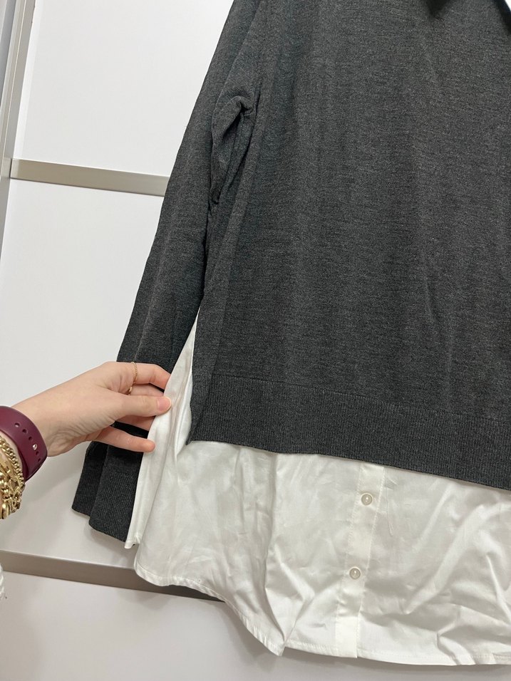 Gri Yakalı Uzun Kollu Kadın Triko - Görsel 3