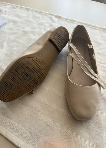 Bej Tokalı Kadın Blok Topuklu Babet - Görsel 2