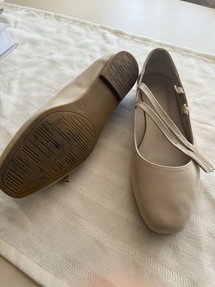 Bej Tokalı Kadın Blok Topuklu Babet - Görsel 2