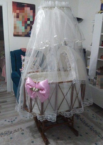 Beyaz Dantel Tüllü Bebek Beşiği - Görsel 6