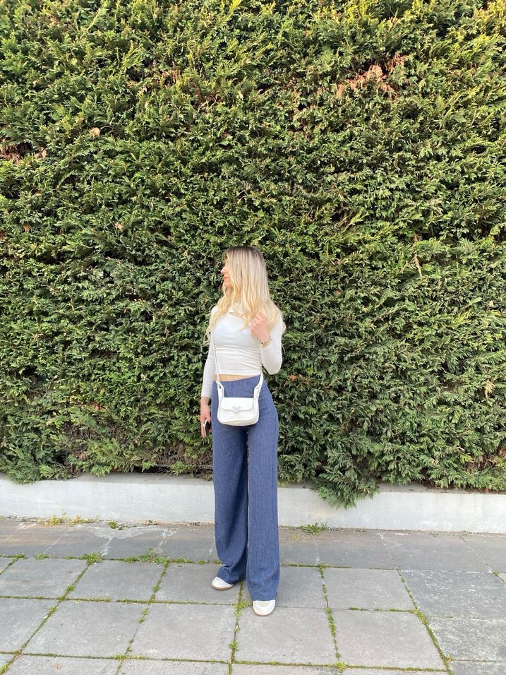 Gri Bol Kesim Midi Kadın Kot Pantolon - Görsel 2