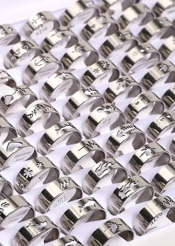 Çelik Gümüş Renk İşlemeli Kadın Yüzükler - Görsel 2